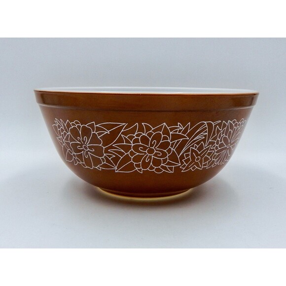 PYREX Mixing Nesting Bowl 403 Woodland Floral 2.5 L Dark Brown Vintage 1978-83 - Picture 1 of 10